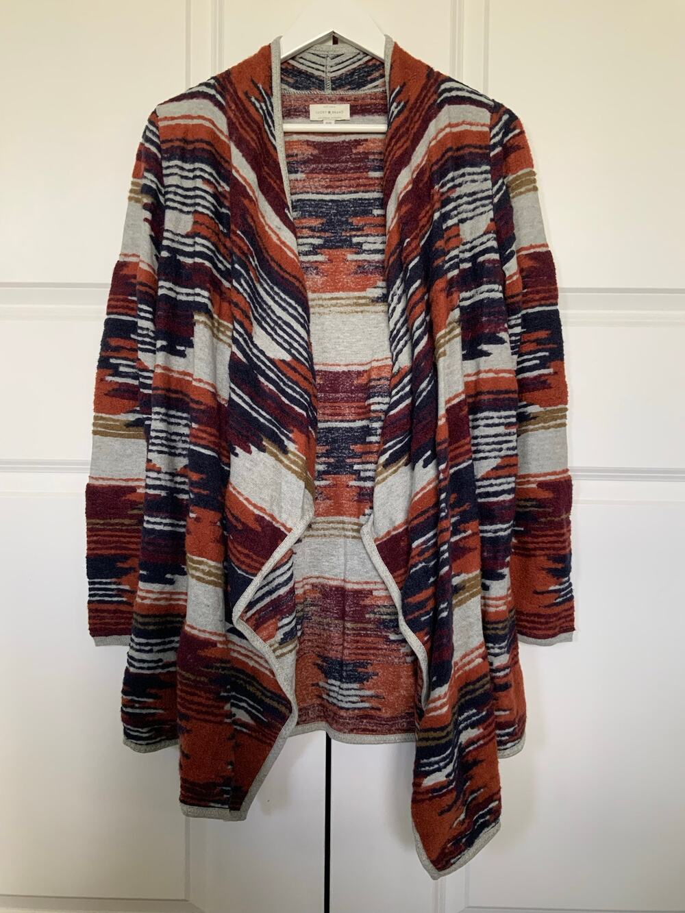 Lucky Brand Women’s Aztec Drape Boho Cardigan Southwestern, Size M, Rust Navy